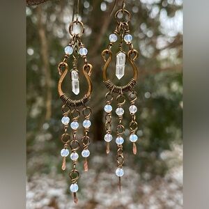 Opal and Clear Quartz Chandelier Earrings